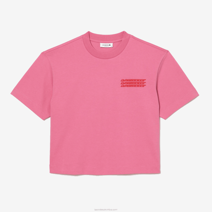 mujer Lacoste 6F242428 rosa 2r3 camiseta oversize de punto de algodón