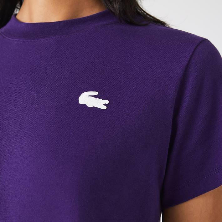 mujer Lacoste 6F242545 púrpura pfn camiseta deportiva de punto de algodón orgánico