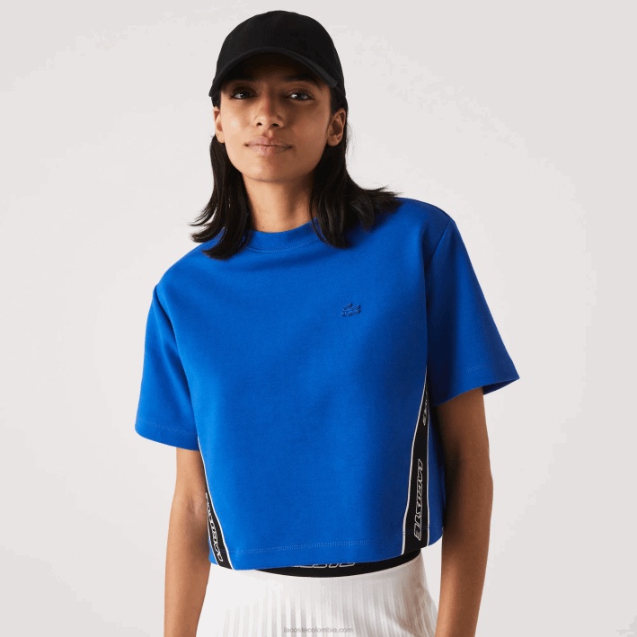 mujer Lacoste 6F242546 k1q azul camiseta holgada con bandas estampadas mujer Lacoste 6F242546 k1q azul camiseta holgada con bandas estampadas