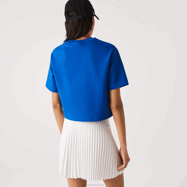 mujer Lacoste 6F242546 k1q azul camiseta holgada con bandas estampadas