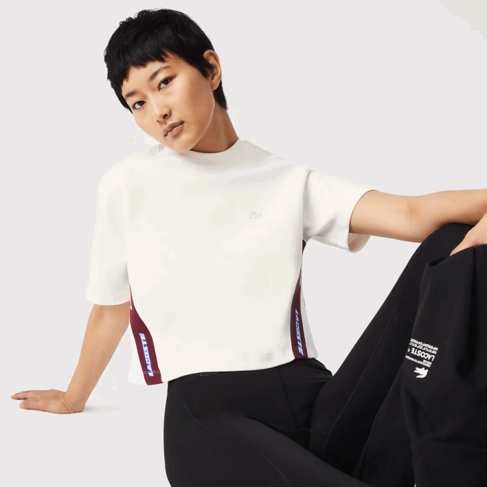 mujer Lacoste 6F242547 blanco 70v camiseta holgada con bandas estampadas mujer Lacoste 6F242547 blanco 70v camiseta holgada con bandas estampadas