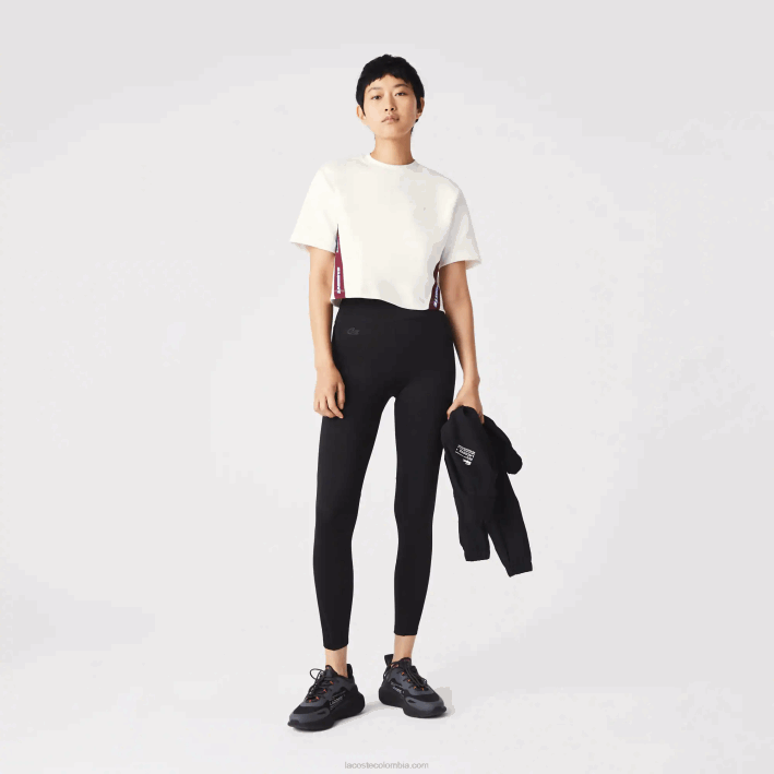 mujer Lacoste 6F242547 blanco 70v camiseta holgada con bandas estampadas