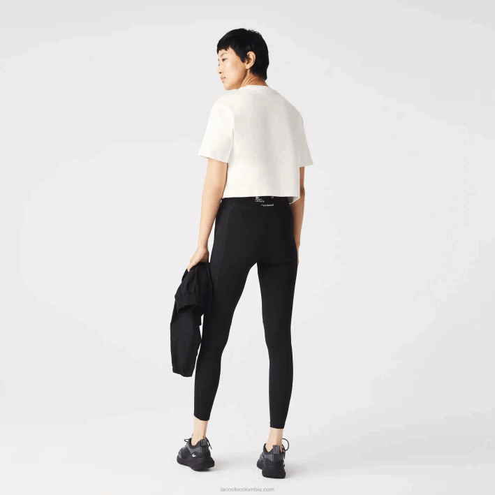 mujer Lacoste 6F242547 blanco 70v camiseta holgada con bandas estampadas