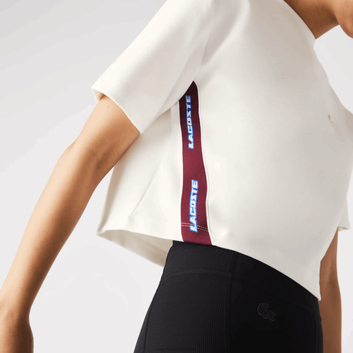 mujer Lacoste 6F242547 blanco 70v camiseta holgada con bandas estampadas
