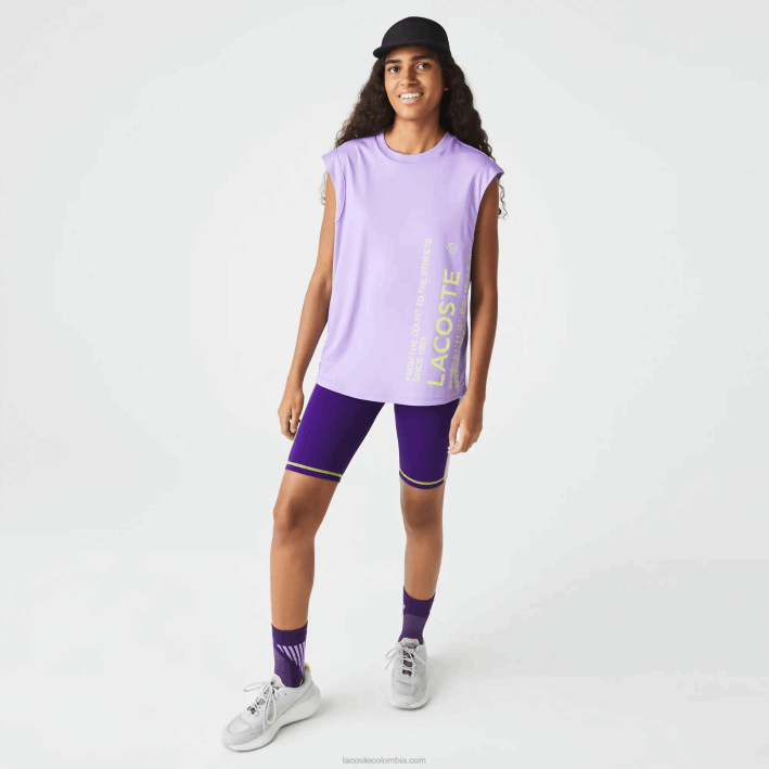 mujer Lacoste 6F242557 púrpura gfu camiseta deportiva de corte holgado con la marca coordinada