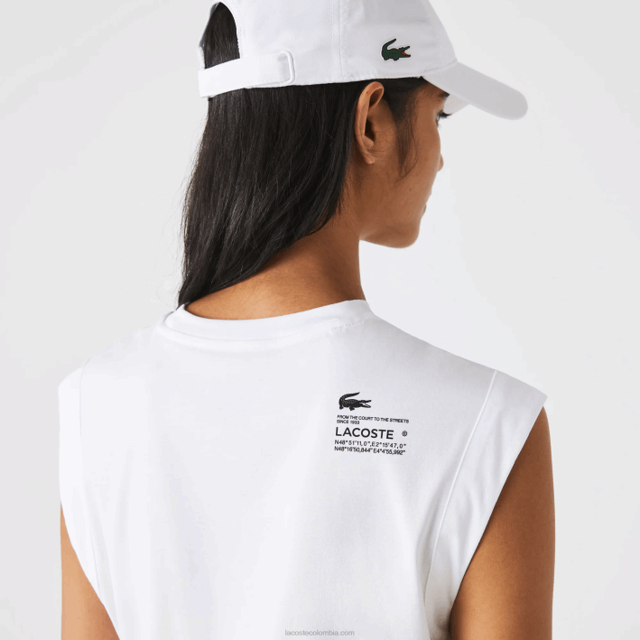 mujer Lacoste 6F242558 blanco 001 camiseta deportiva de corte holgado con la marca coordinada