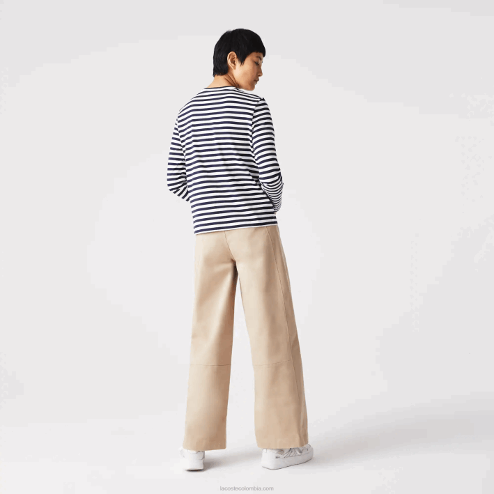 mujer Lacoste 6F242559 negro/blanco hhh camiseta de punto de algodón a rayas