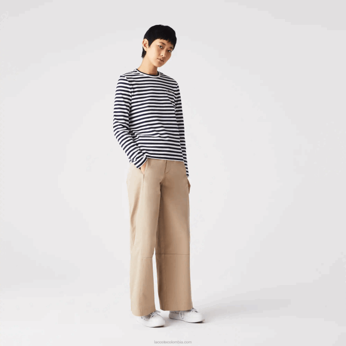 mujer Lacoste 6F242559 negro/blanco hhh camiseta de punto de algodón a rayas