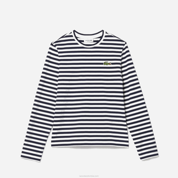 mujer Lacoste 6F242559 negro/blanco hhh camiseta de punto de algodón a rayas