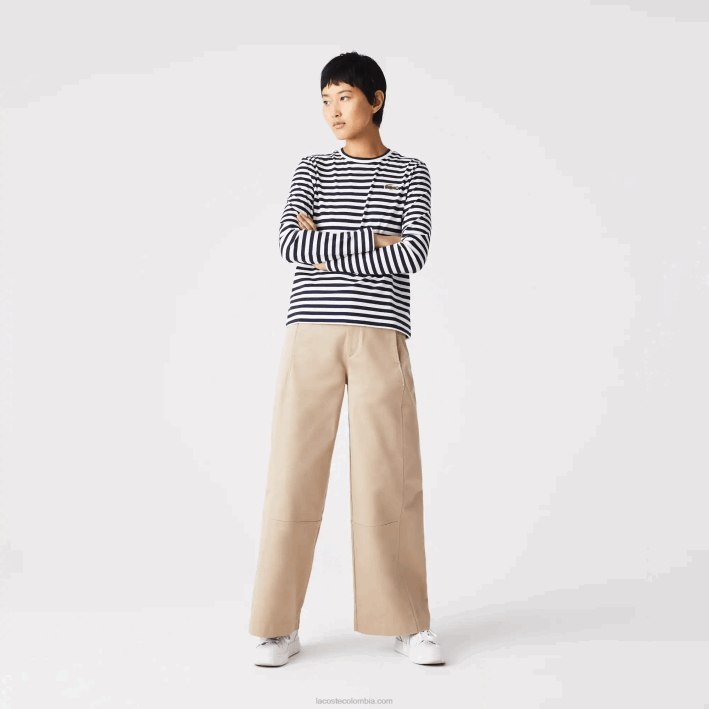 mujer Lacoste 6F242559 negro/blanco hhh camiseta de punto de algodón a rayas