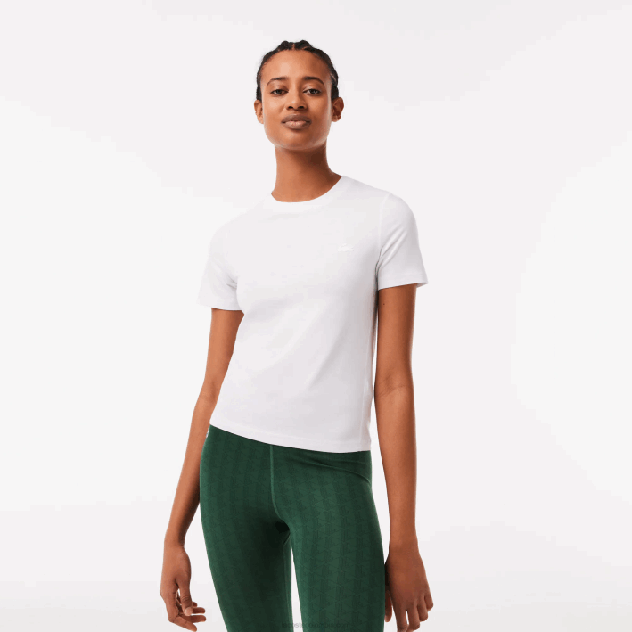 mujer Lacoste 6F242563 blanco 001 camiseta de mezcla de algodón con cuello redondo mujer Lacoste 6F242563 blanco 001 camiseta de mezcla de algodón con cuello redondo