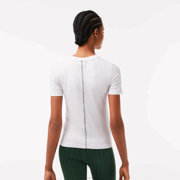 mujer Lacoste 6F242563 blanco 001 camiseta de mezcla de algodón con cuello redondo