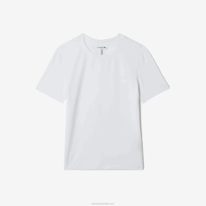 mujer Lacoste 6F242563 blanco 001 camiseta de mezcla de algodón con cuello redondo