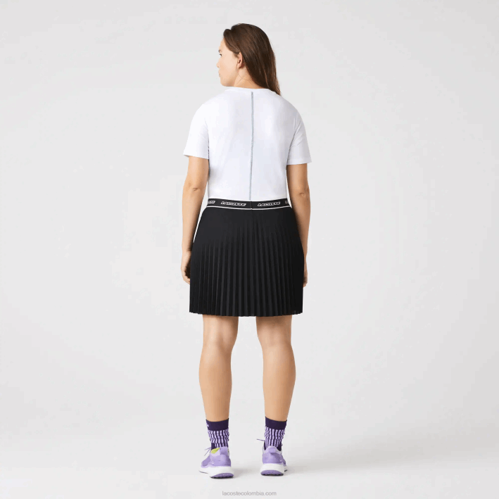 mujer Lacoste 6F242563 blanco 001 camiseta de mezcla de algodón con cuello redondo