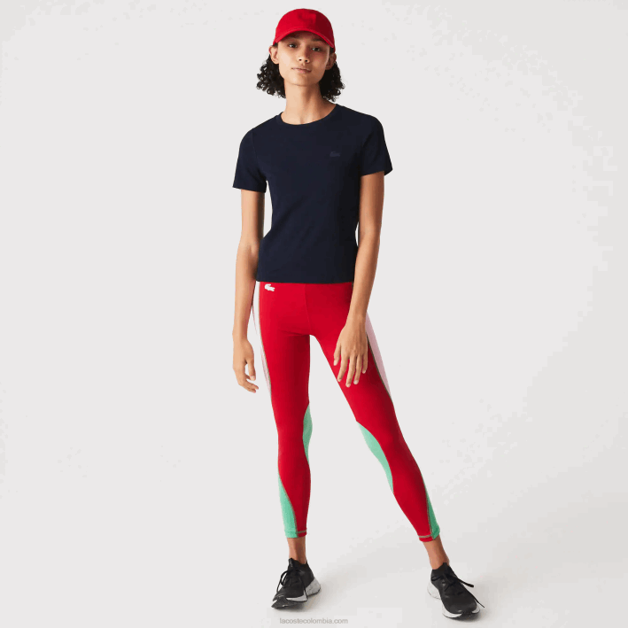mujer Lacoste 6F242564 azul marino 166 camiseta de mezcla de algodón con cuello redondo
