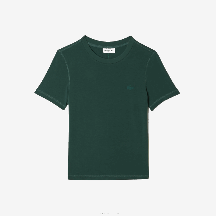 mujer Lacoste 6F242565 verde 5hx camiseta de mezcla de algodón con cuello redondo