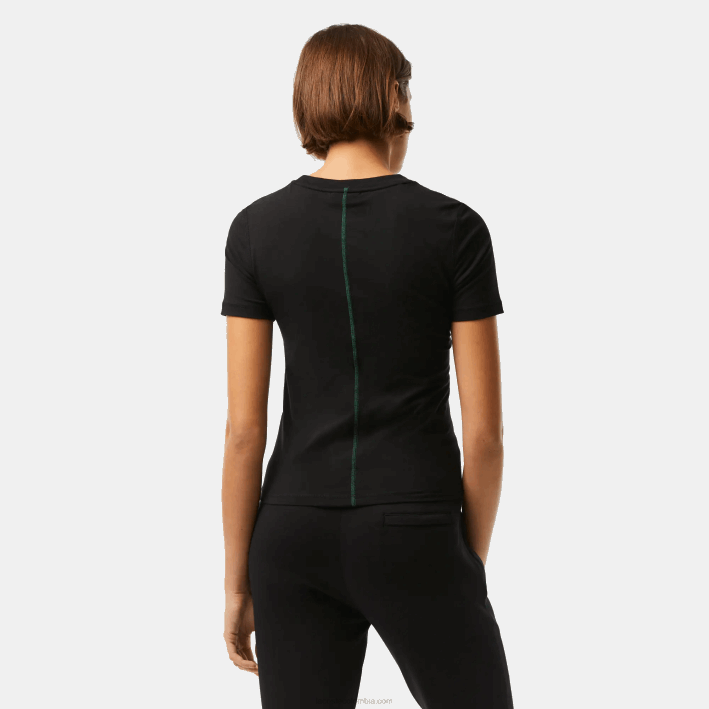 mujer Lacoste 6F242566 negro 031 camiseta de mezcla de algodón con cuello redondo