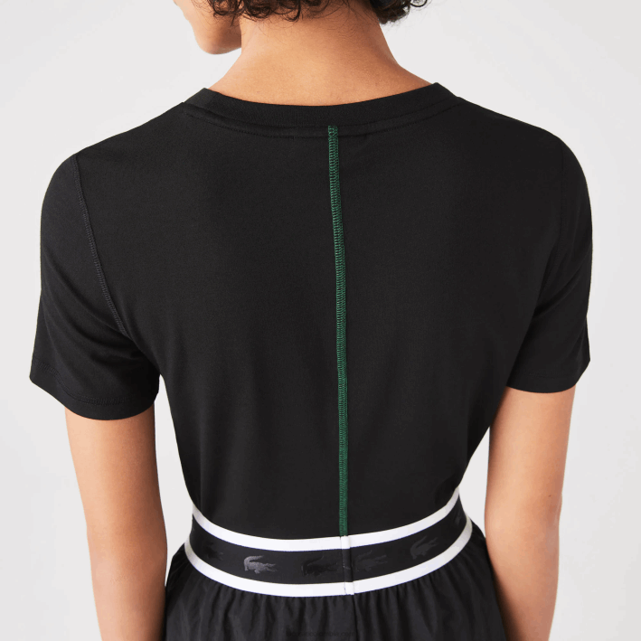 mujer Lacoste 6F242566 negro 031 camiseta de mezcla de algodón con cuello redondo