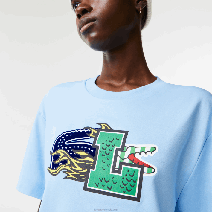 mujer Lacoste 6F242568 hbp azul camiseta oversize de algodón orgánico