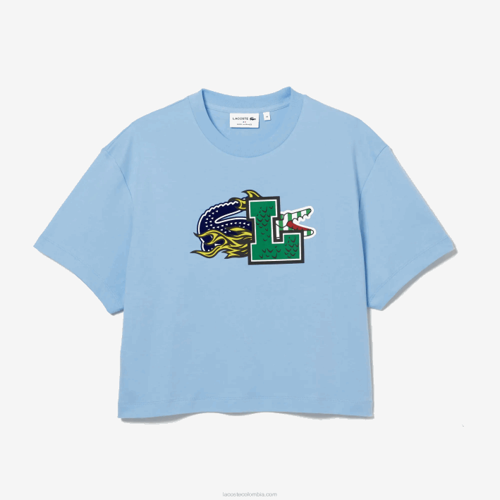 mujer Lacoste 6F242568 hbp azul camiseta oversize de algodón orgánico