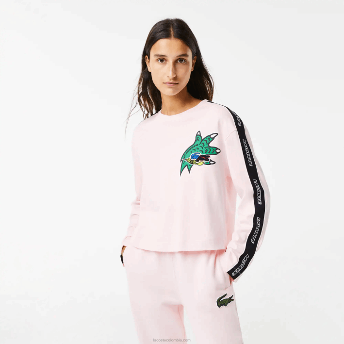 mujer Lacoste 6F242570 rosa claro t03 camiseta holgada con banda estampada mujer Lacoste 6F242570 rosa claro t03 camiseta holgada con banda estampada