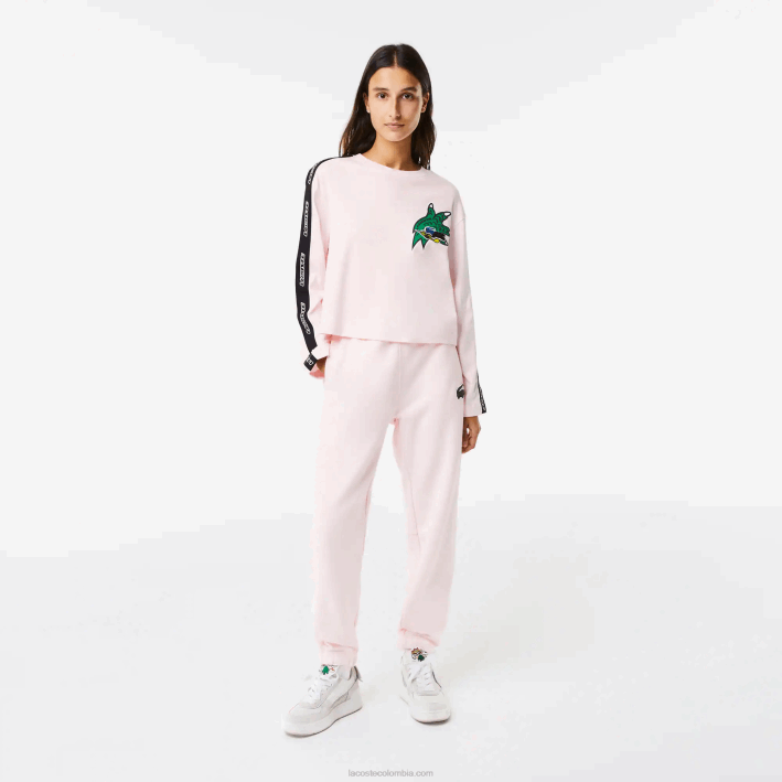mujer Lacoste 6F242570 rosa claro t03 camiseta holgada con banda estampada
