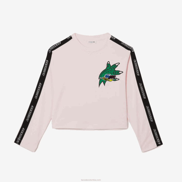 mujer Lacoste 6F242570 rosa claro t03 camiseta holgada con banda estampada