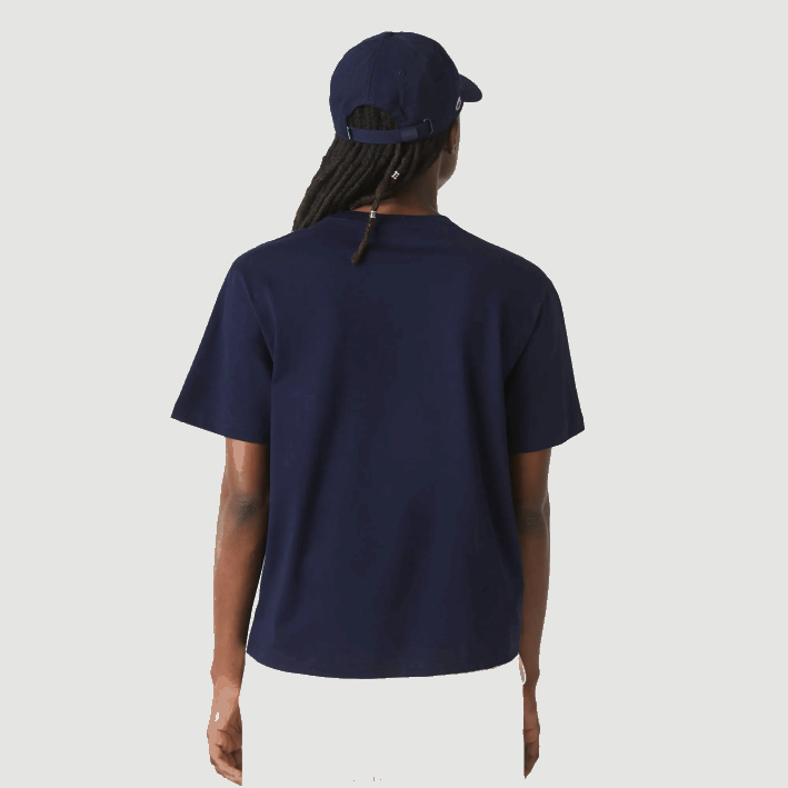 mujer Lacoste 6F242589 azul marino 166 playera de algodón premium con cuello redondo