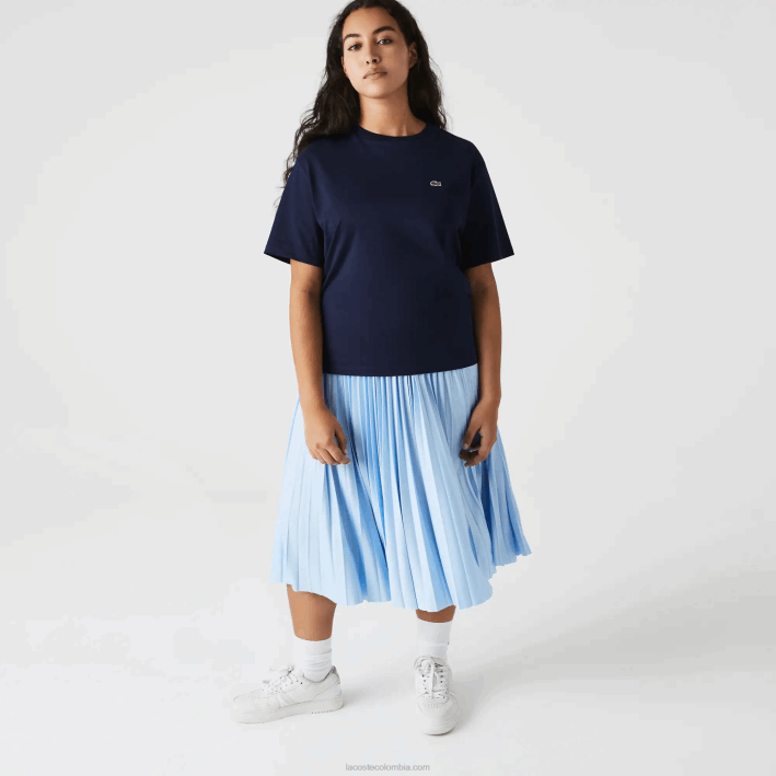 mujer Lacoste 6F242589 azul marino 166 playera de algodón premium con cuello redondo