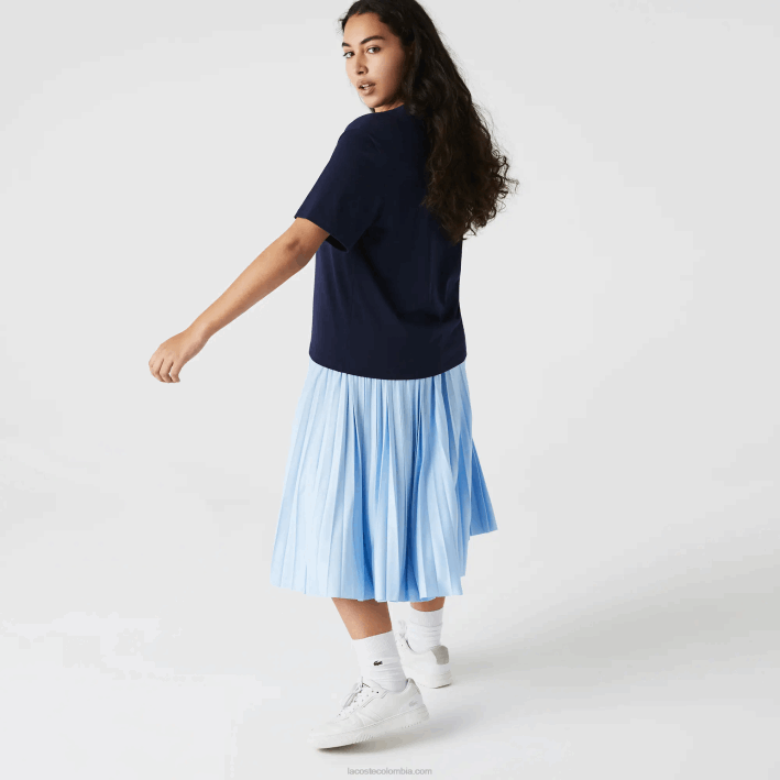 mujer Lacoste 6F242589 azul marino 166 playera de algodón premium con cuello redondo