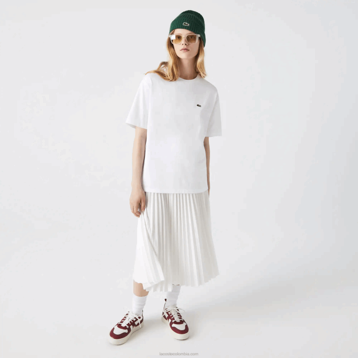 mujer Lacoste 6F242590 blanco 001 playera de algodón premium con cuello redondo mujer Lacoste 6F242590 blanco 001 playera de algodón premium con cuello redondo