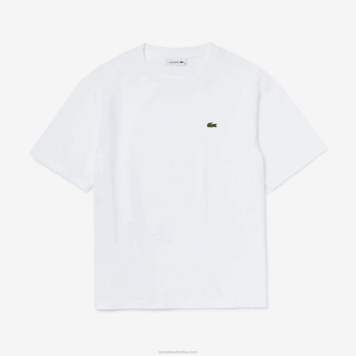 mujer Lacoste 6F242590 blanco 001 playera de algodón premium con cuello redondo