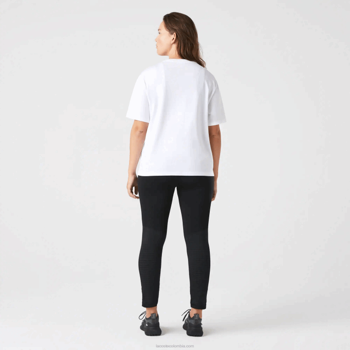 mujer Lacoste 6F242590 blanco 001 playera de algodón premium con cuello redondo