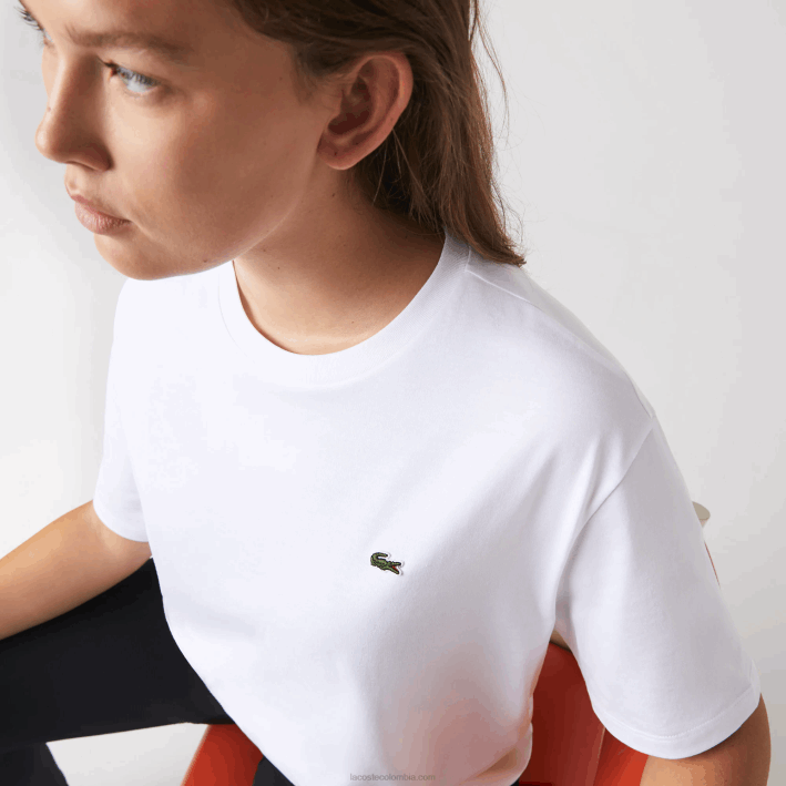 mujer Lacoste 6F242590 blanco 001 playera de algodón premium con cuello redondo