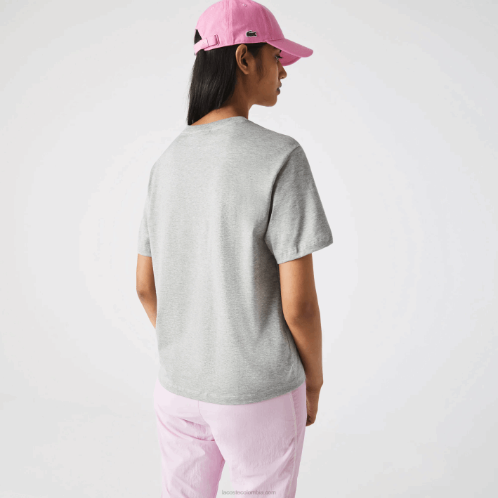 mujer Lacoste 6F242591 lomo gris cca playera de algodón premium con cuello redondo