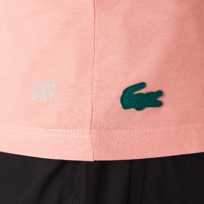 mujer Lacoste 6F242596 rosa blanco verde qzc camiseta sport transpirable estampado pata de gallo