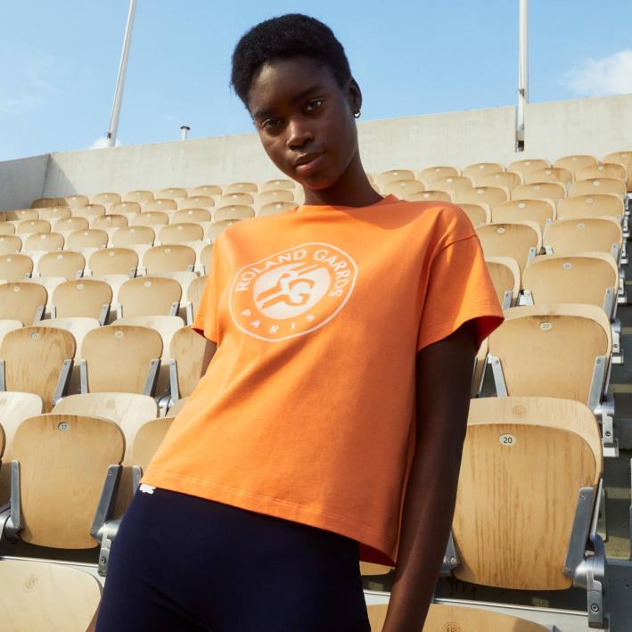 mujer Lacoste 6F242604 naranja blanco fnf playera holgada sport roland garros