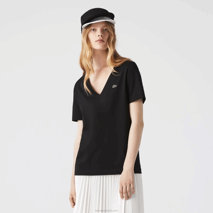 mujer Lacoste 6F242606 negro 031 playera holgada con cuello en V