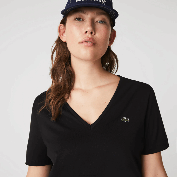mujer Lacoste 6F242606 negro 031 playera holgada con cuello en V