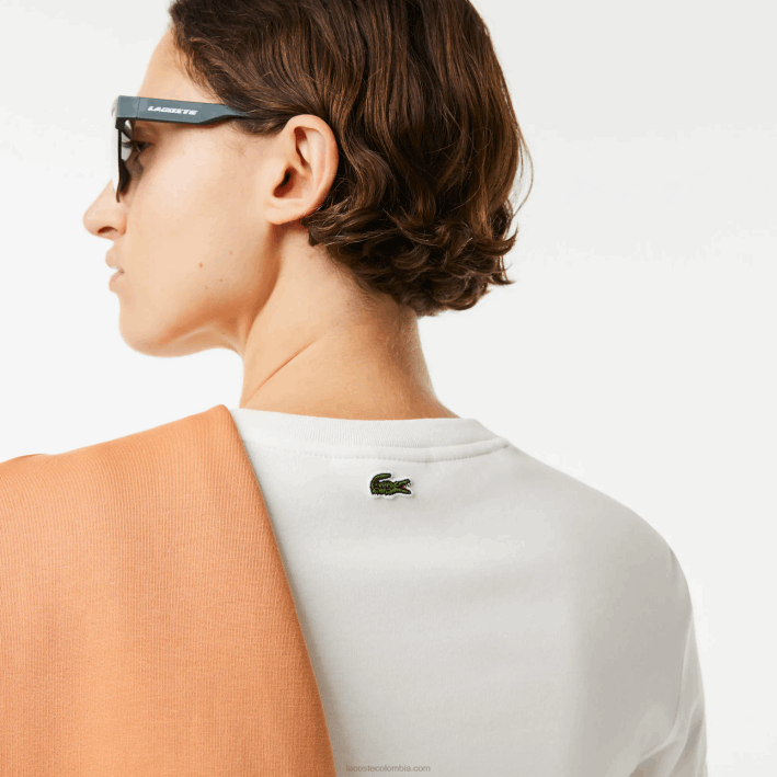 mujer Lacoste 6F242609 blanco 70v camiseta holgada de algodón orgánico