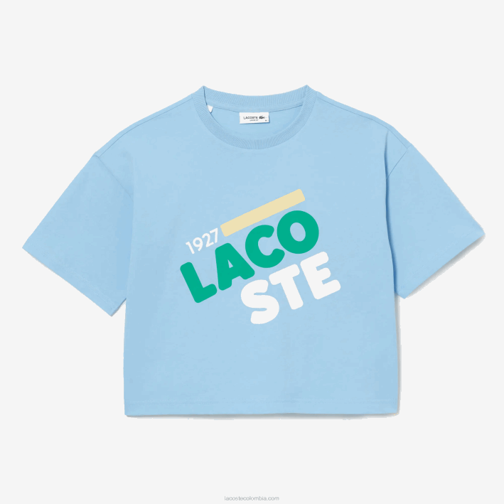 mujer Lacoste 6F242611 hbp azul camiseta corta jaspeada de algodón orgánico