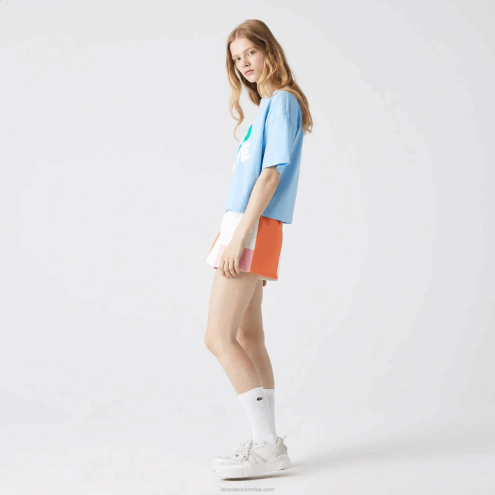 mujer Lacoste 6F242611 hbp azul camiseta corta jaspeada de algodón orgánico