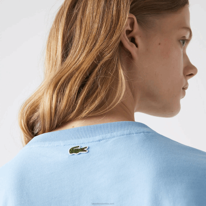 mujer Lacoste 6F242611 hbp azul camiseta corta jaspeada de algodón orgánico