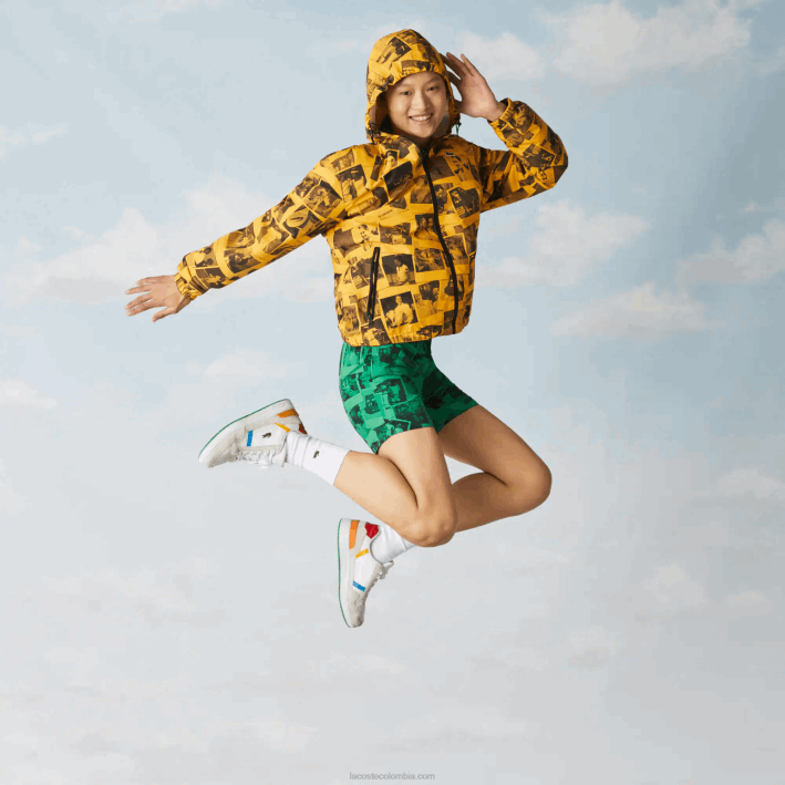 mujer Lacoste 6F241303 amarillo negro 7kr chaqueta de colaboración polaroid en vivo