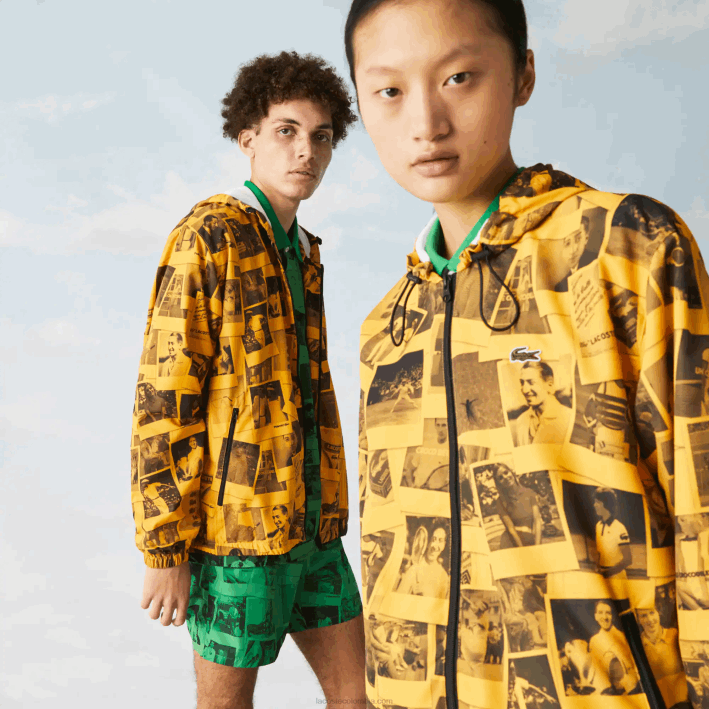 mujer Lacoste 6F241303 amarillo negro 7kr chaqueta de colaboración polaroid en vivo