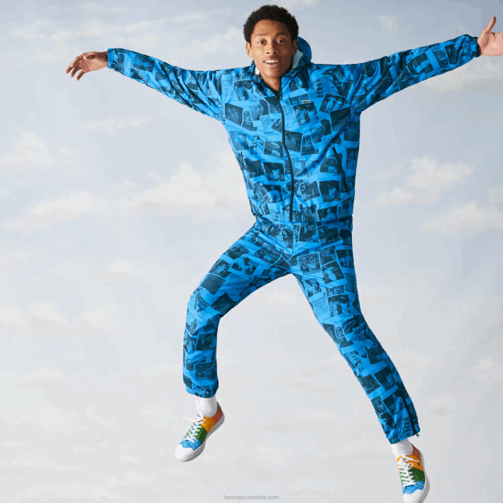 mujer Lacoste 6F241304 soplar negro azul chaqueta de colaboración polaroid en vivo