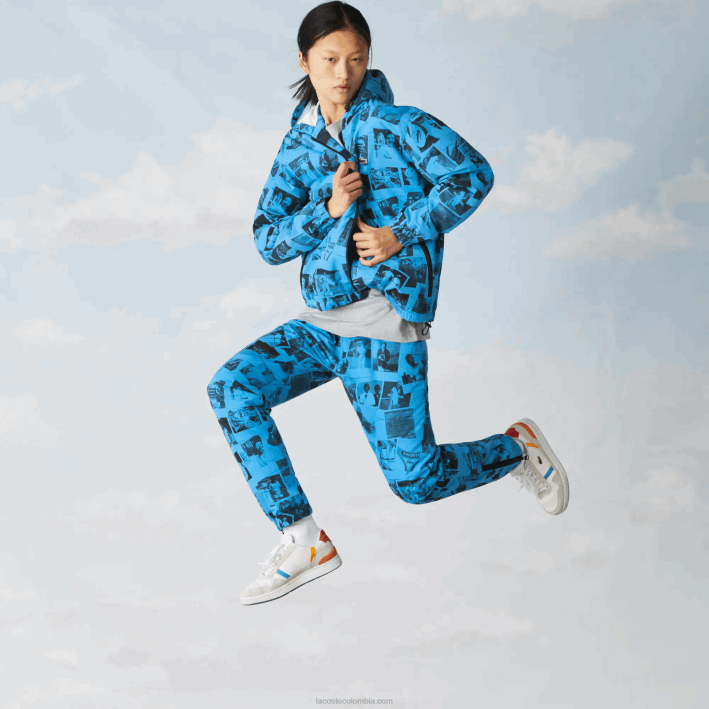 mujer Lacoste 6F241304 soplar negro azul chaqueta de colaboración polaroid en vivo