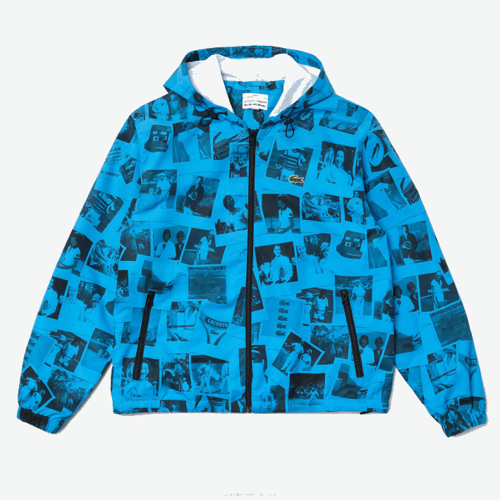 mujer Lacoste 6F241304 soplar negro azul chaqueta de colaboración polaroid en vivo