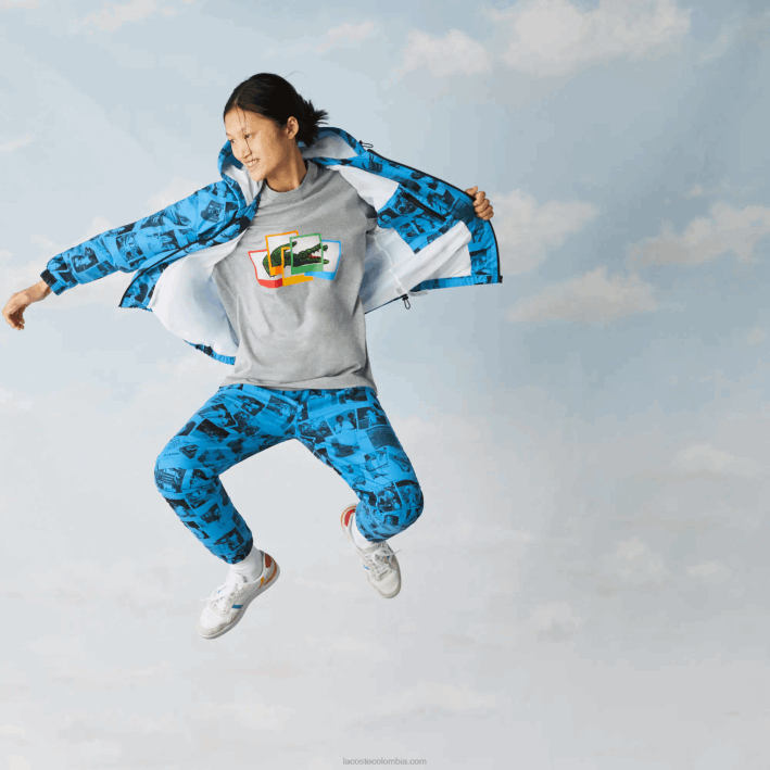 mujer Lacoste 6F241304 soplar negro azul chaqueta de colaboración polaroid en vivo