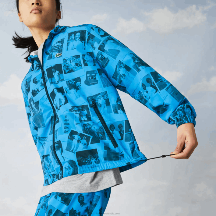 mujer Lacoste 6F241304 soplar negro azul chaqueta de colaboración polaroid en vivo